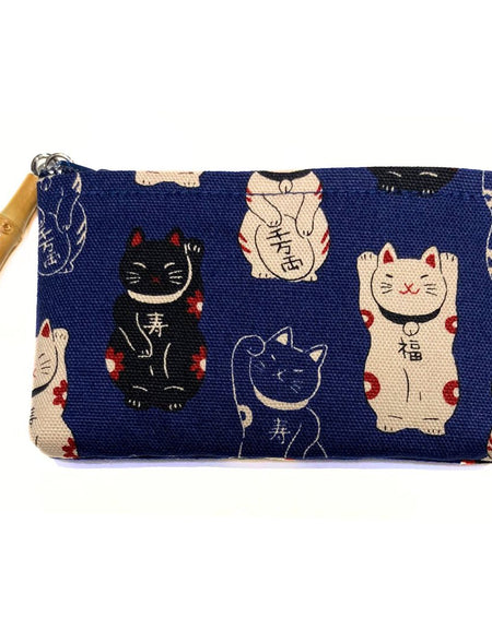 日本製 招き猫 竹玉付ファスナー小銭入