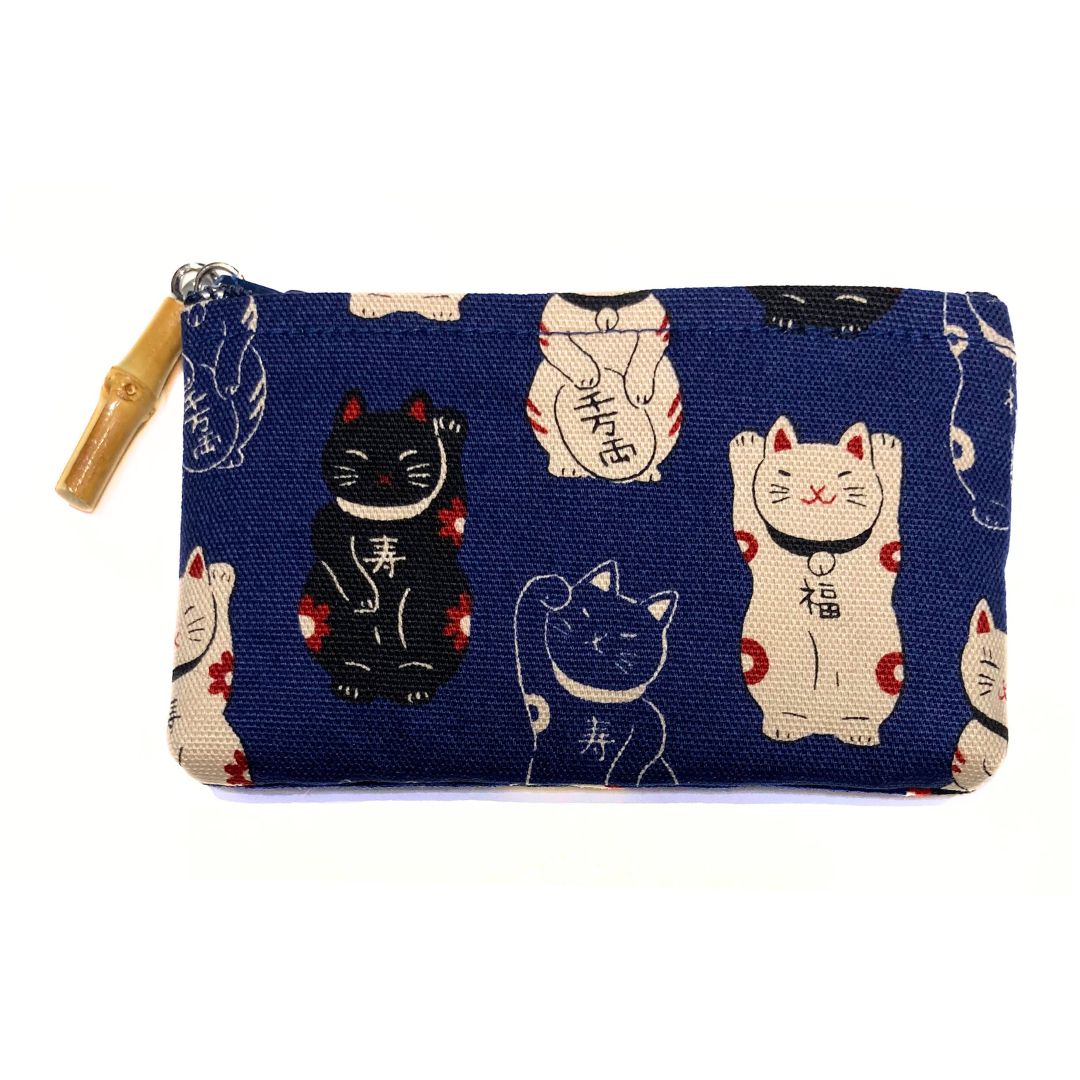 日本製 招き猫 竹玉付ファスナー小銭入
