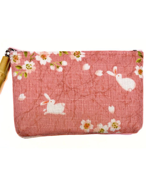 Load image into Gallery viewer, 日本製 桜うさぎ 竹玉付ファスナー小銭入
