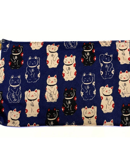 日本製 招き猫 竹玉付角平ポーチ