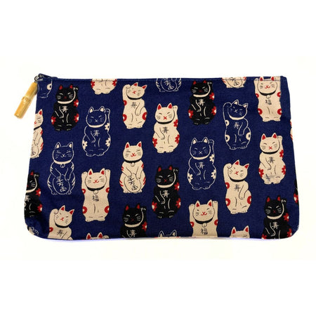 日本製 招き猫 竹玉付角平ポーチ