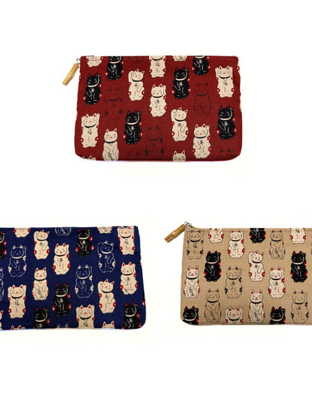 日本製 招き猫 竹玉付角平ポーチ