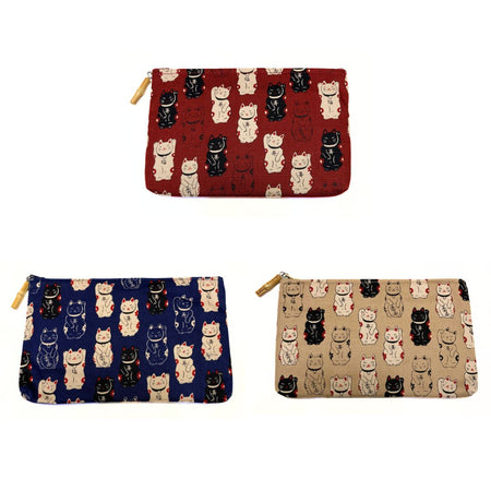 日本製 招き猫 竹玉付角平ポーチ