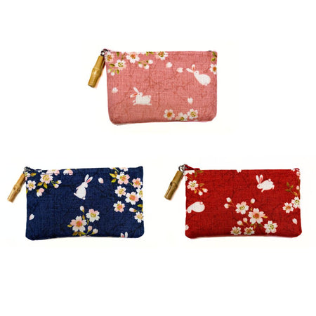 日本製 桜うさぎ 竹玉付ファスナー小銭入