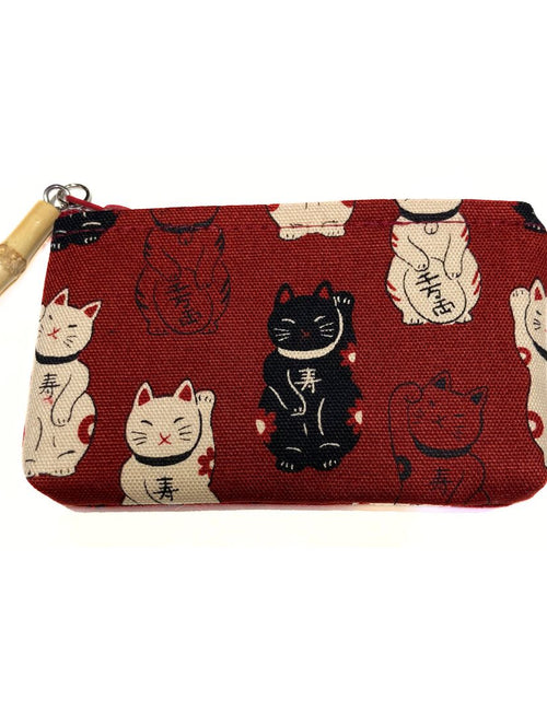 Load image into Gallery viewer, 日本製 招き猫 竹玉付ファスナー小銭入
