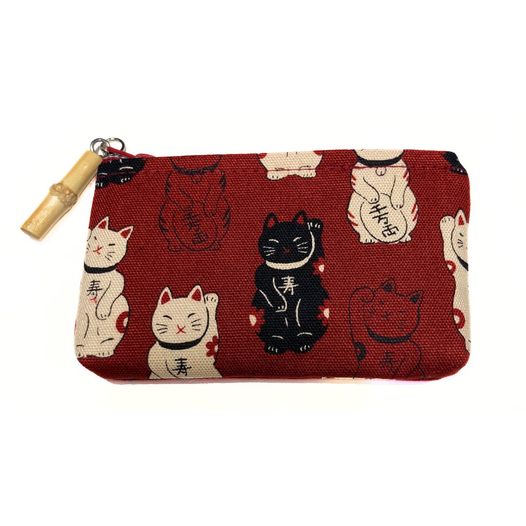 日本製 招き猫 竹玉付ファスナー小銭入