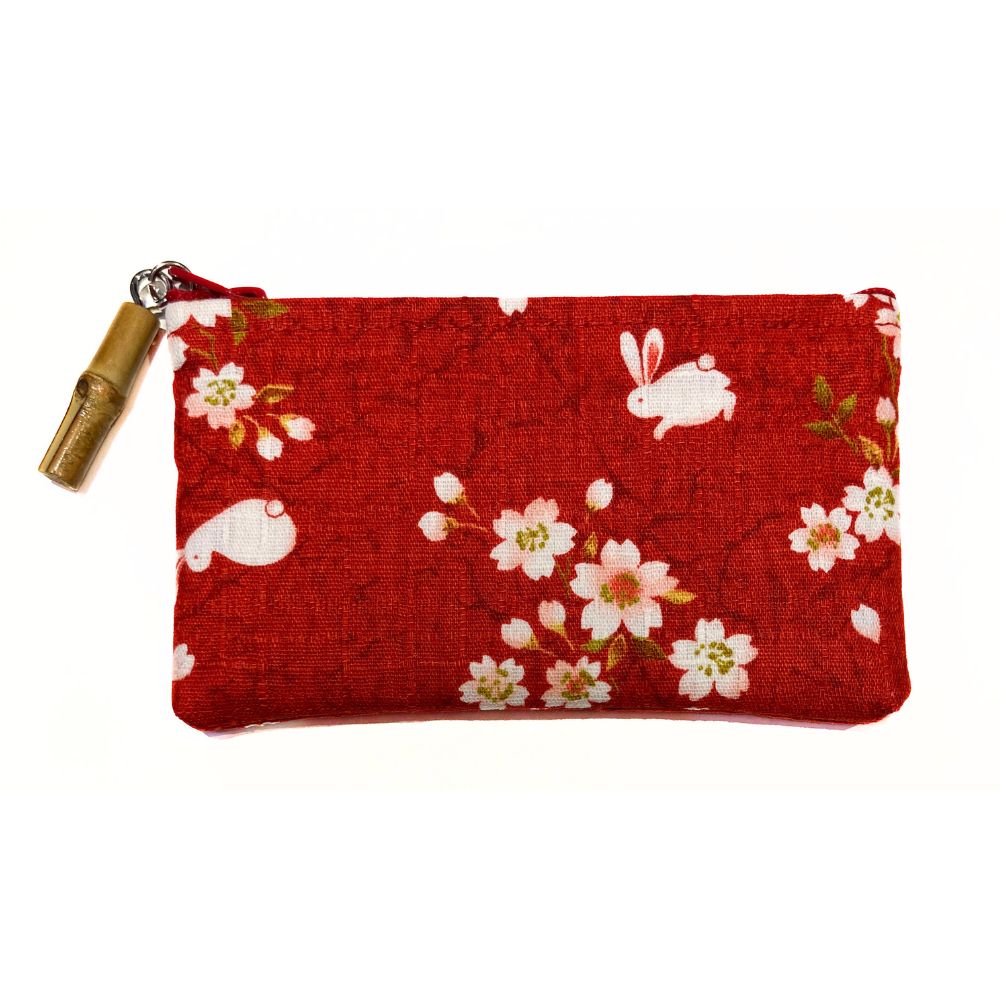 日本製 桜うさぎ 竹玉付ファスナー小銭入