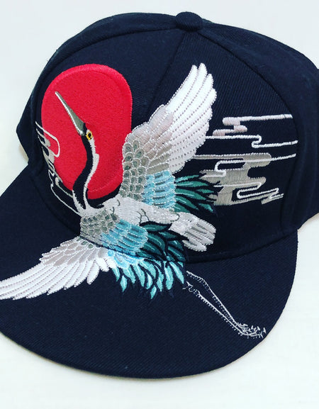 和柄 刺繍 鶴 Cap