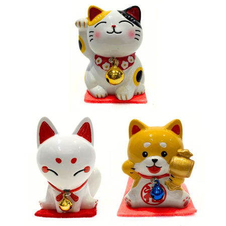 柴犬 招き猫 白狐 ミニサイズ 置物 日本 お土産 dog cat fox minifigure