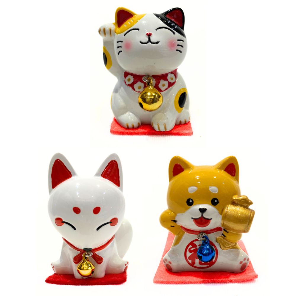 柴犬 招き猫 白狐 ミニサイズ 置物 日本 お土産 dog cat fox minifigure
