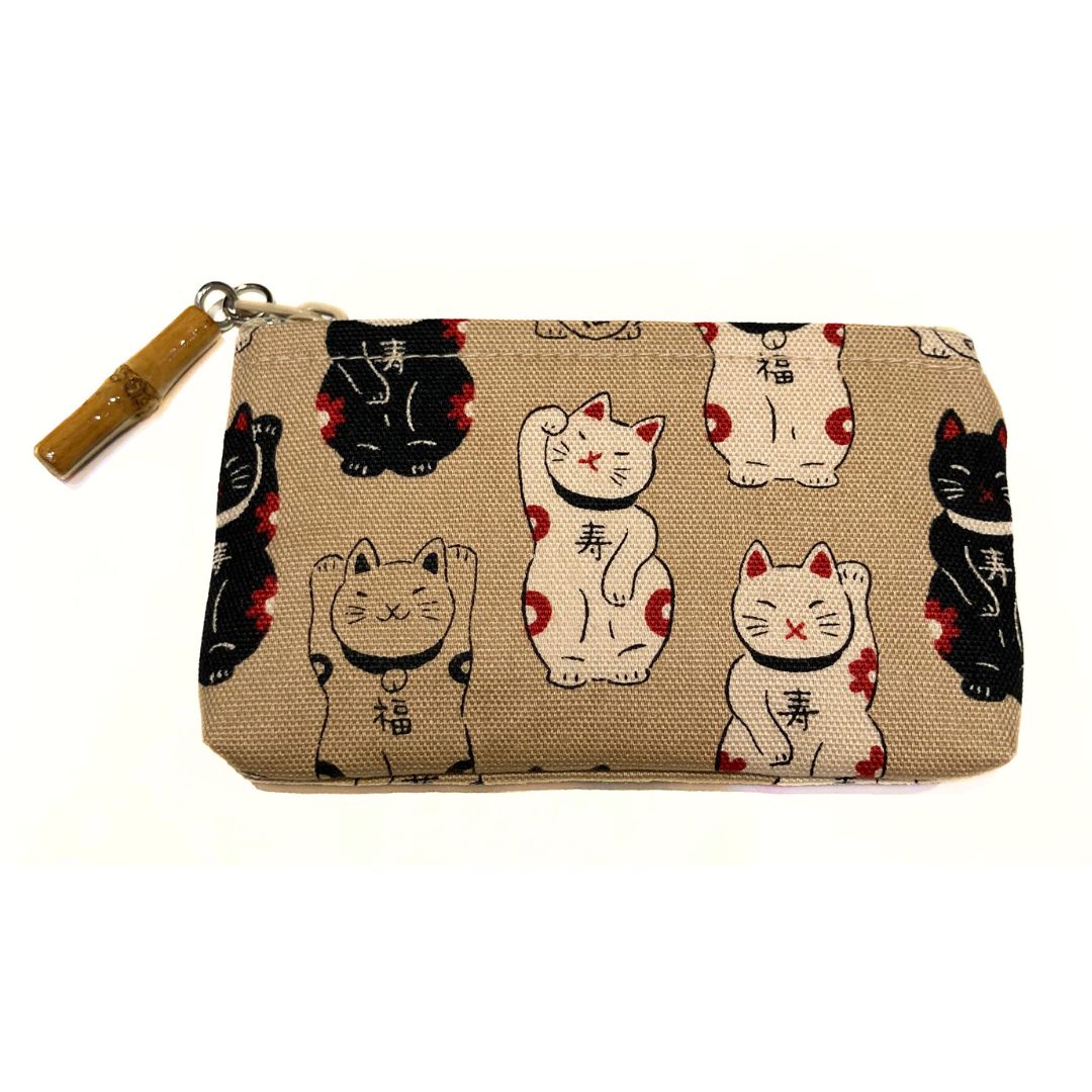 日本製 招き猫 竹玉付ファスナー小銭入