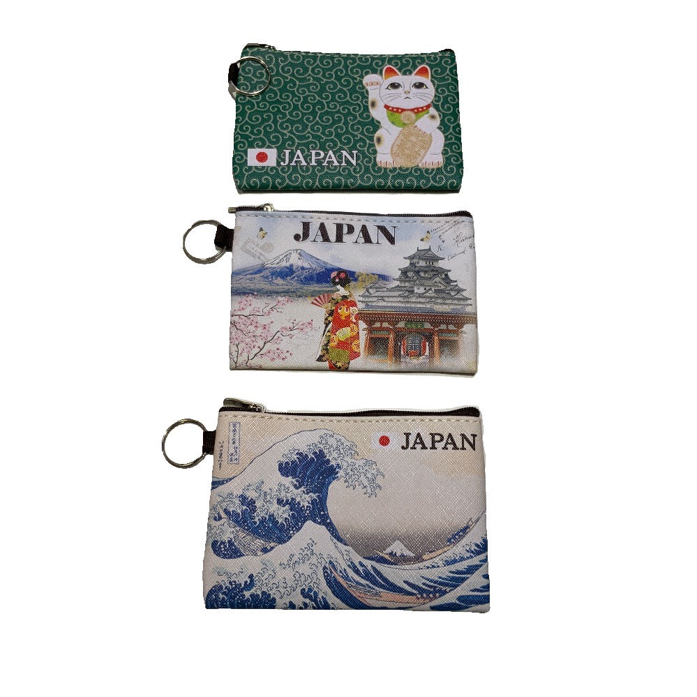 和柄ミニポーチ　招き猫　神奈川沖浪裏　舞妓