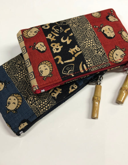 日本製 時代小紋 竹玉付 小銭入