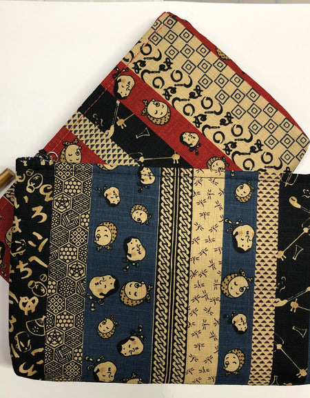 日本製 時代小紋 竹玉付角平ポーチ