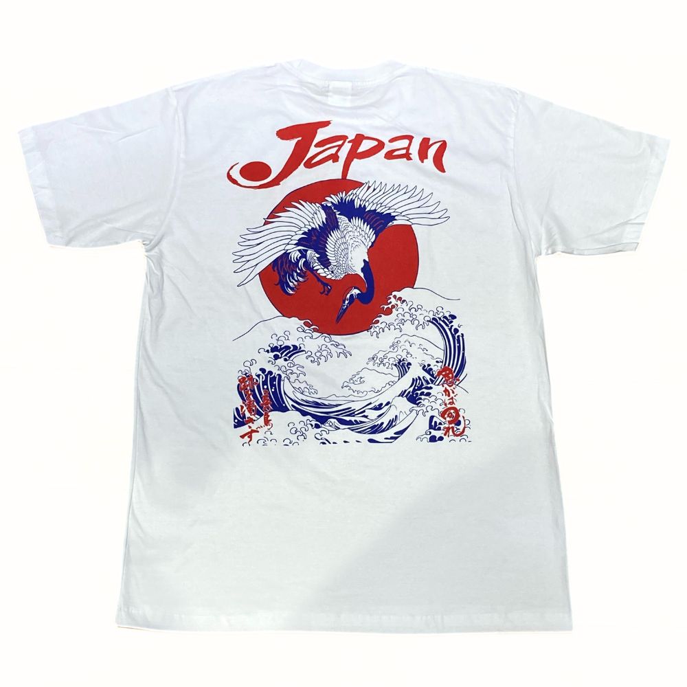 鶴 日の丸 波 Tシャツ