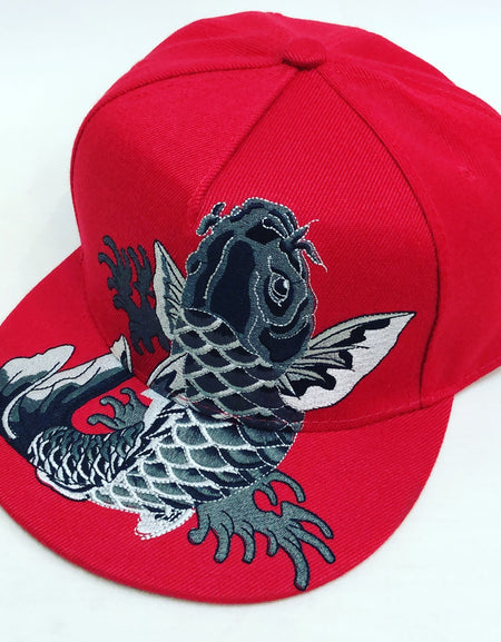 和柄 刺繍 鯉 Cap