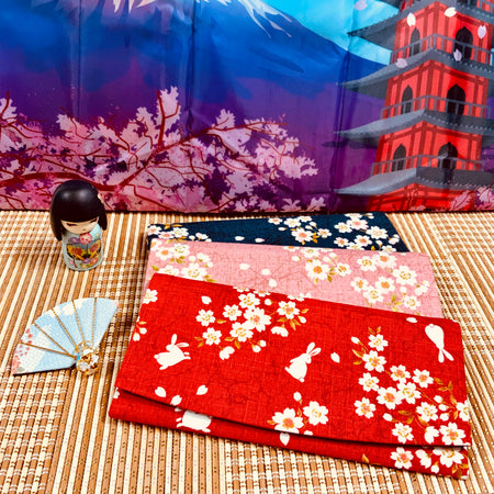 日本製 ちりめん 桜うさぎ 長財布
